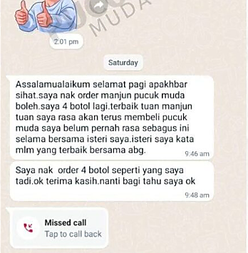 Customer reorder feedback chat in Malay